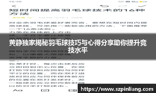 黄静独家揭秘羽毛球技巧与心得分享助你提升竞技水平